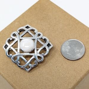 Sterling Silver 925 Vintage Brooch Round White Center Stone